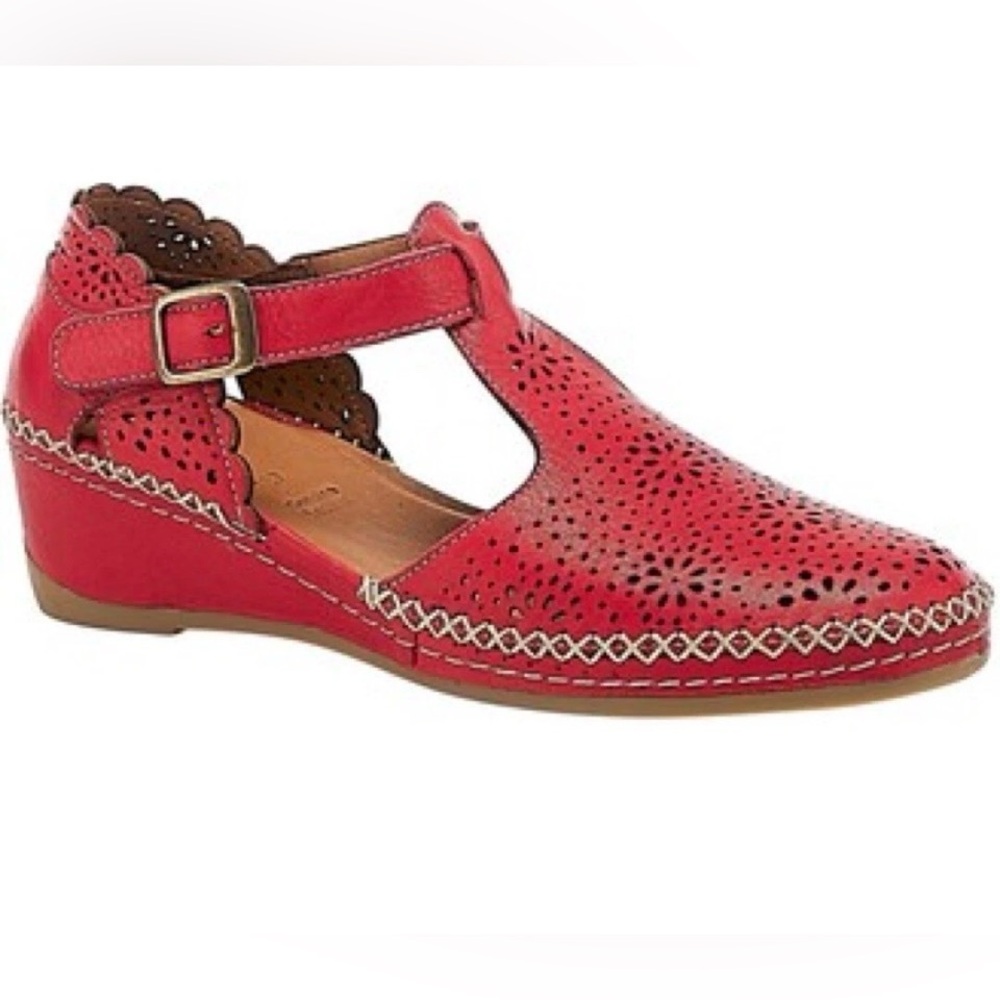 Spring Step Roxela Red Leather T Strap Mary Jane Sandal Wedge 41 US 10